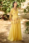 Aman Takyar_Yellow Georgette V Neck Embroidered Kurta And Sharara _Online_at_Aza_Fashions