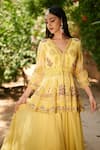 Buy_Aman Takyar_Yellow Georgette V Neck Embroidered Kurta And Sharara _Online_at_Aza_Fashions