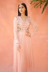 Aman Takyar_Pink Georgette V Neck Embroidered Anarkali And Pant _Online_at_Aza_Fashions