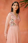 Buy_Aman Takyar_Pink Georgette V Neck Embroidered Anarkali And Pant _Online_at_Aza_Fashions