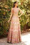 Aman Takyar_Pink Raw Silk Sweetheart Neck Embroidered Lehenga Blouse Set _Online_at_Aza_Fashions