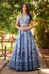 Aman Takyar_Blue Dupion Silk U Neck Embroidered Lehenga Blouse Set _Online_at_Aza_Fashions