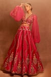 Buy_Aman Takyar_Pink Dupion Silk Embroidery V Neck Lehenga Set _at_Aza_Fashions