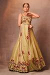 Shop_Aman Takyar_Green Georgette, Dupion Silk Sweetheart Neck Embroidered Bridal Lehenga Set _at_Aza_Fashions