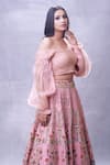 Buy_Aman Takyar_Pink Georgette, Dupion Silk One Shoulder Ruffle Blouse And Lehenga Set _Online_at_Aza_Fashions