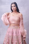 Shop_Aman Takyar_Pink Georgette, Dupion Silk One Shoulder Ruffle Blouse And Lehenga Set _Online_at_Aza_Fashions