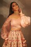 Shop_Aman Takyar_Pink Georgette, Dupion Silk One Shoulder Ruffle Blouse And Lehenga Set _Online_at_Aza_Fashions
