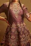 Buy_Aman Takyar_Purple Georgette, Dupion Silk Band Embroidered Kurta And Sharara _Online_at_Aza_Fashions