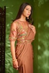 Aman Takyar_Brown Georgette Embroidery Zardozi Round Pre-draped Saree With Blouse  _Online_at_Aza_Fashions