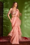 Aman Takyar Pink Georgette And Organza Sequin, Aari, Dabka & Pre-draped Saree With Blouse Online at Aza Fashions Aman Takyar_Pink Georgette And Organza Sequin, Aari, Dabka & Pre-draped Saree With Blouse _Online_at_Aza_Fashions