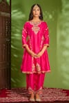 Aman Takyar_Pink Dupion Silk And Organza Embroidery Sequin Round Anarkali Set _Online_at_Aza_Fashions