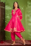 Buy_Aman Takyar_Pink Dupion Silk And Organza Embroidery Sequin Round Anarkali Set _Online_at_Aza_Fashions