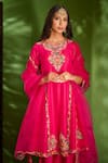 Shop_Aman Takyar_Pink Dupion Silk And Organza Embroidery Sequin Round Anarkali Set _Online_at_Aza_Fashions