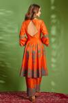 Shop_Aman Takyar_Orange Dupion Silk And Organza Thread & Sequin V Neck Anarkali Set _at_Aza_Fashions