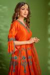 Buy_Aman Takyar_Orange Dupion Silk And Organza Thread & Sequin V Neck Anarkali Set _Online_at_Aza_Fashions