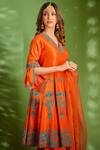 Shop_Aman Takyar_Orange Dupion Silk And Organza Thread & Sequin V Neck Anarkali Set _Online_at_Aza_Fashions