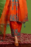 Aman Takyar_Orange Dupion Silk And Organza Thread & Sequin V Neck Anarkali Set _at_Aza_Fashions