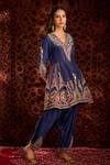 Aman Takyar_Blue Dupion Silk And Organza Mirror Work, Resham, Sequin, Dabka & Anarkali Set _Online_at_Aza_Fashions