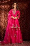Buy_Aman Takyar_Pink Dupion Silk And Organza Sequin, Dabka & Zardozi Band Kurta & Sharara Set _at_Aza_Fashions