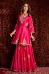 Aman Takyar_Pink Dupion Silk And Organza Sequin, Dabka & Zardozi Band Kurta & Sharara Set _Online_at_Aza_Fashions