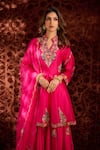Buy_Aman Takyar_Pink Dupion Silk And Organza Sequin, Dabka & Zardozi Band Kurta & Sharara Set _Online_at_Aza_Fashions