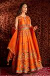 Buy_Aman Takyar_Orange Dupion Silk And Organza Mirror Work, Sequin, Dabka & Zardozi Anarkali Set _Online_at_Aza_Fashions
