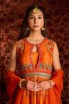 Shop_Aman Takyar_Orange Dupion Silk And Organza Mirror Work, Sequin, Dabka & Zardozi Anarkali Set _Online_at_Aza_Fashions