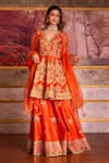 Buy_Aman Takyar_Orange Dupion Silk And Organza Embroidery Mirror Work V Anarkali & Sharara Set _at_Aza_Fashions