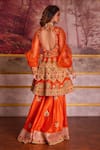 Shop_Aman Takyar_Orange Dupion Silk And Organza Embroidery Mirror Work V Anarkali & Sharara Set _at_Aza_Fashions