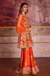 Aman Takyar_Orange Dupion Silk And Organza Embroidery Mirror Work V Anarkali & Sharara Set _Online_at_Aza_Fashions