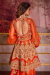 Shop_Aman Takyar_Orange Dupion Silk And Organza Embroidery Mirror Work V Anarkali & Sharara Set _Online_at_Aza_Fashions