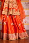 Aman Takyar_Orange Dupion Silk And Organza Embroidery Mirror Work V Anarkali & Sharara Set _at_Aza_Fashions