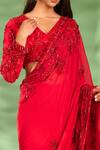 Aman Takyar_Red Georgette Sequin, Aari, Dabka And Zardozi V Neck Saree & Blouse Set _at_Aza_Fashions
