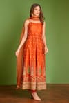 Aman Takyar_Orange Dupion Silk And Organza Embroidery Mirror Work Round Anarkali Set _Online_at_Aza_Fashions