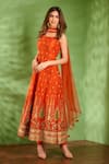 Buy_Aman Takyar_Orange Dupion Silk And Organza Embroidery Mirror Work Round Anarkali Set _at_Aza_Fashions