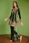 Aman Takyar_Green Velvet Embroidery Mirror Work Band Jacket And Pant Set _Online_at_Aza_Fashions