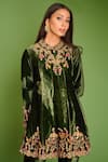 Buy_Aman Takyar_Green Velvet Embroidery Mirror Work Band Jacket And Pant Set _Online_at_Aza_Fashions