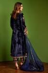 Shop_Aman Takyar_Blue Velvet And Organza Embroidery Mirror Work Scoop Neck Kurta & Salwar Set _at_Aza_Fashions