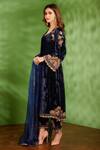 Aman Takyar_Blue Velvet And Organza Embroidery Mirror Work Scoop Neck Kurta & Salwar Set _Online_at_Aza_Fashions