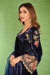 Buy_Aman Takyar_Blue Velvet And Organza Embroidery Mirror Work Scoop Neck Kurta & Salwar Set _Online_at_Aza_Fashions