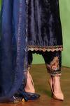 Shop_Aman Takyar_Blue Velvet And Organza Embroidery Mirror Work Scoop Neck Kurta & Salwar Set _Online_at_Aza_Fashions