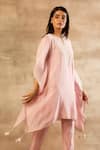 Buy_Sana Barreja_Pink Chanderi Silk Round Kaftan Kurta Set  _at_Aza_Fashions