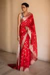 Buy_Priyanka Raajiv_Red Silk Chanderi Woven Thread Saree _at_Aza_Fashions