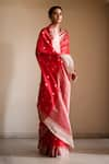 Shop_Priyanka Raajiv_Red Silk Chanderi Woven Thread Saree _at_Aza_Fashions