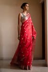 Shop_Priyanka Raajiv_Red Silk Chanderi Woven Thread Saree _Online_at_Aza_Fashions