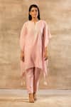 Sana Barreja_Pink Chanderi Silk Round Kaftan Kurta Set  _Online_at_Aza_Fashions