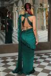 Shop_Reynu Taandon_Green Chanderi Silk V Neck Frill Pre-draped Saree _at_Aza_Fashions