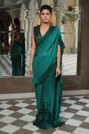 Reynu Taandon_Green Chanderi Silk V Neck Frill Pre-draped Saree _Online_at_Aza_Fashions