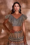 Studio Iris India_Grey Organza V Neck Bridal Lehenga Set _at_Aza_Fashions