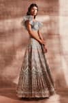 Studio Iris India_Grey Organza V Neck Bridal Lehenga Set _Online_at_Aza_Fashions